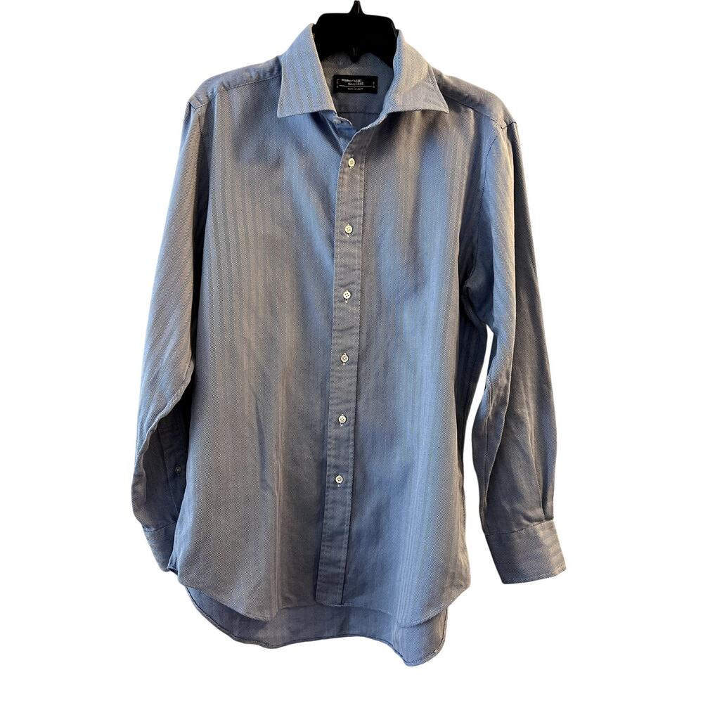 Maker’s Shirt Kamakura Japan Size 16 33 1/2  Blue Regular Fit Business Classic